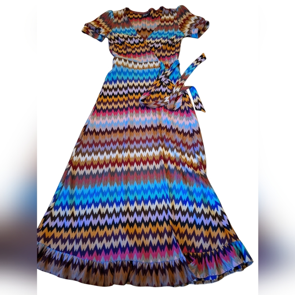 Reclaimed Vintage Chevron Wrap Maxi Dress Small